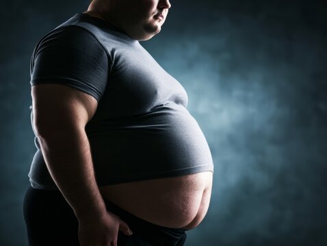 obese man, unhealthy eating habits and sedentary lifestyle