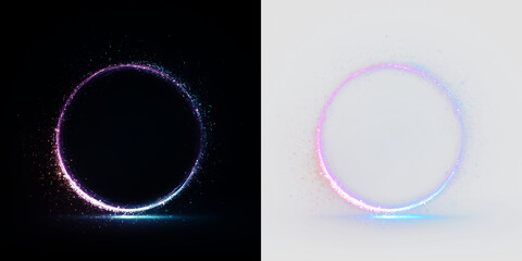 Fototapeta premium Colorful light circle with sparkles isolated on transparent and black background, for design projects or digital art use