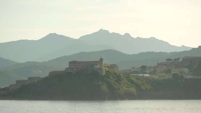 Portoferraio lighthouse at sunset, Elba island, Italy