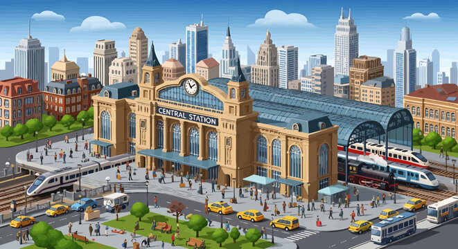 Large ornate train station building exterior.