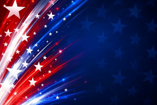 American flag stars and stripes with fireworks explosion in dark space background