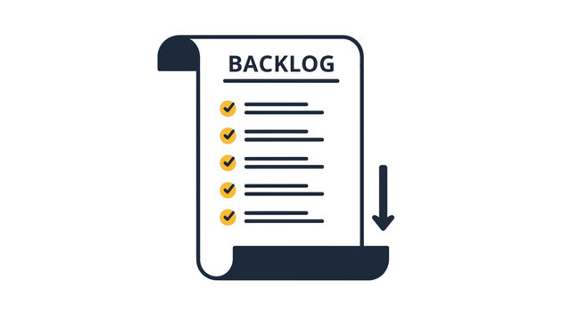 Backlog List Icon with Checkmarks and Downward Arrow