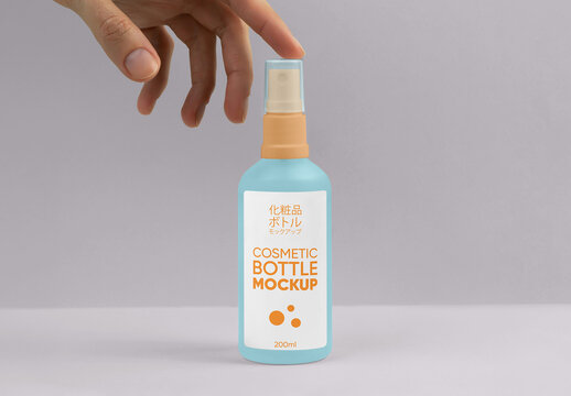 Spray Bottle with Hand Mockup