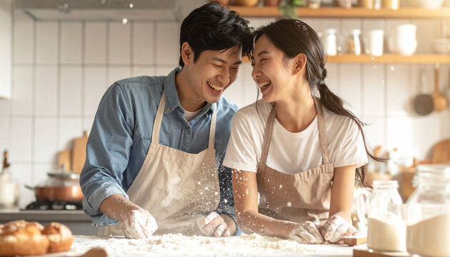 Happy Couple Baking Together