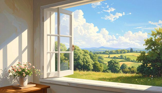 Open Window with Countryside View