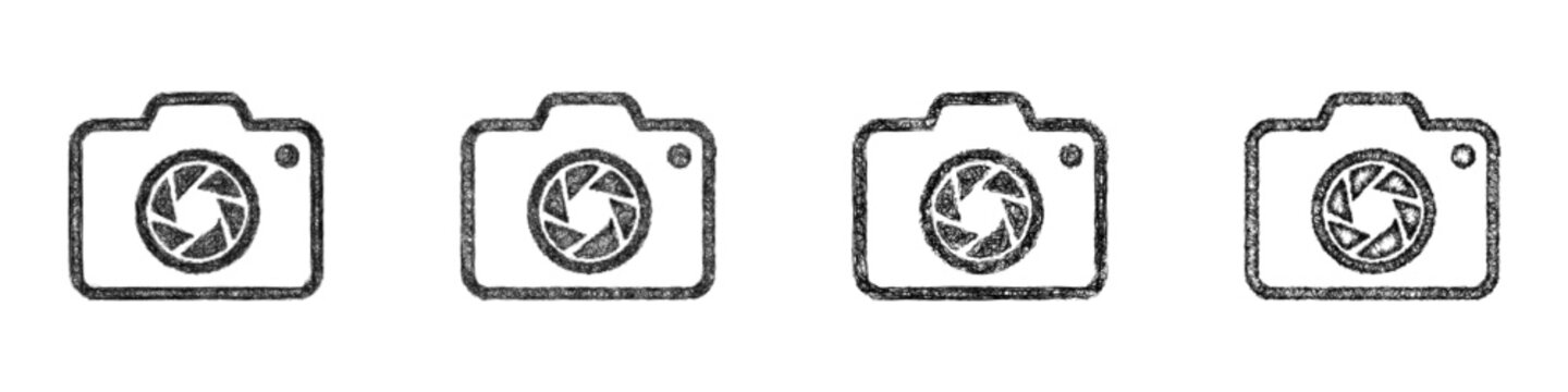 Monochrome sketch camera logo design set