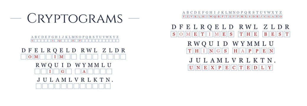 Cryptogram puzzle worksheet with substitution cipher and decoded quote For Workbook