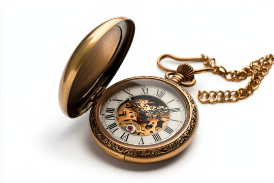 Antique pocket watch with engraved case and open lid