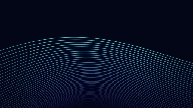 Abstract minimalist background loop featuring waving cyan and blue neon curved lines flowing over a dark backdrop. Perfect for modern technology, corporate, and presentation slides