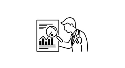 Fototapeta premium Doctor examining medical chart with magnifying glass, analyzing data and statistics