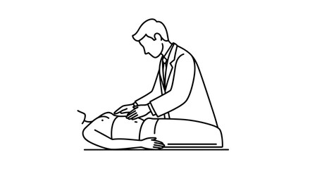 Obraz premium Doctor examining patient's abdomen, medical checkup, healthcare concept, line art illustration