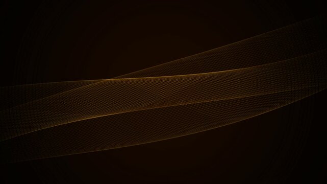 Elegant luxury background loop featuring abstract waving golden wireframe line structures smoothly flowing over a dark bronze backdrop. Perfect for premium corporate presentation slides
