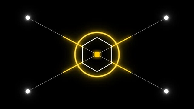 Abstract blockchain network animation showing bitcoin data transfer between nodes.
