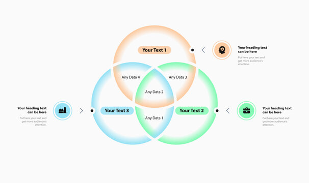 Modern infographic for venn diagram with three ways and place for your content. Presentation template for clear and effective project data visualization.