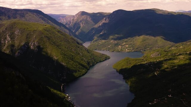 Time lapse of clouds moving over the Drina river canyon and Perucac lake from Banjska Stena viewpoint. Tara National Park, Serbia