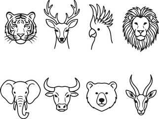 Obraz premium Educator compiling illustrated guide of endangered species featuring detailed animal heads such as rhino, elk, bison, and antelope for wildlife awareness programs.