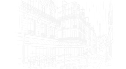 Fototapeta premium Sketchy Architectural Line Drawing of Parisian Street Scene