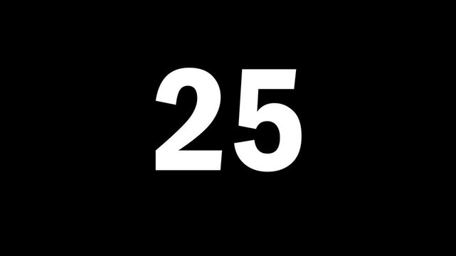30 second countdown glitch distortion digital effect, 30 to 1 on black background or transparent background, 4k video