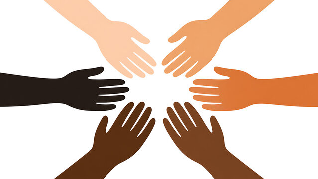 Diverse hands coming together in unity and support
