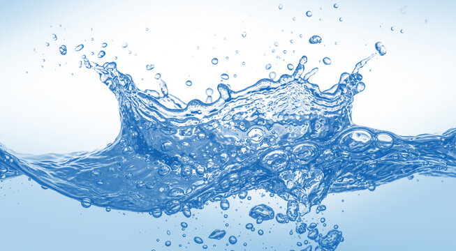 Blue water splash on white background