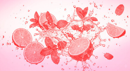 Pink lemon slices and mint splash © Element 3D