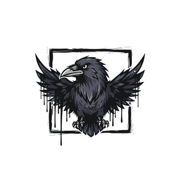 Black Crow Bird with Open Wings.