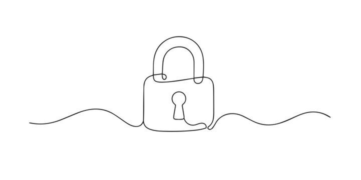 One line drawing of closed padlock icon. Continuous line of privacy and protection symbol. Security concept. single line art vector illustration.