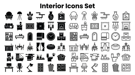 Obraz premium Interior Icons Set Illustrates Various Home Decor Items and Furniture