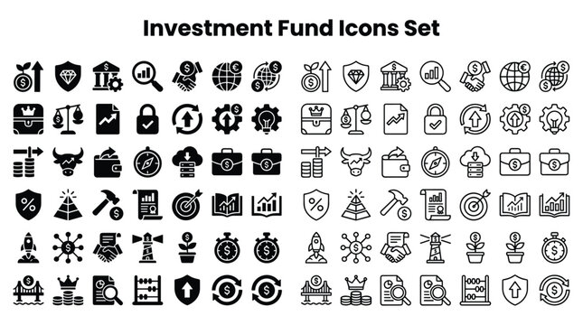 Business icons illustrate Investment Fund concepts and symbols effectively