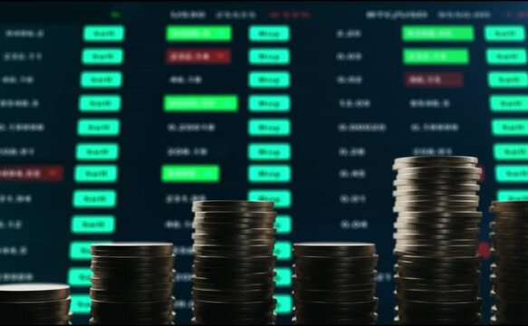 Candles of the stock market, price falls. Falling prices of securities. Loss of assets in equities stock. Decreasing trend showing unsuccessful performance and losses failure due to economic crisis