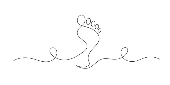 One line drawing of human footprint. Continuous line of walking trace symbol. Movement concept. single line art vector illustration.