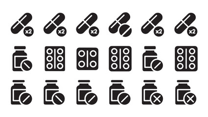 Obraz premium Pill and capsule medicine icon set isolated on transparent background medicine symbol.