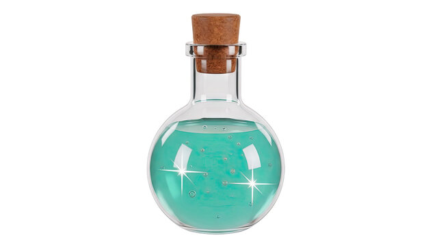 Glass Flask with Teal Potion and Cork Stopper
