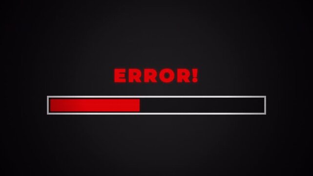 Digital loading bar showing glitch interference and system error message, software malfunction animation 4k video