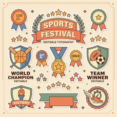 Naklejka premium Sports festival with various medals, ribbons, and trophies on display