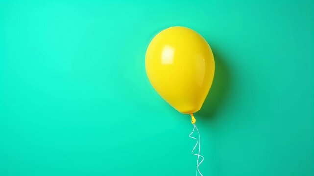 Yellow balloon floats against a vibrant turquoise background, showcasing its glossy surface and playful shape, creating a cheerful atmosphere in a bright setting