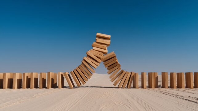 broken supply chain concept, Supply Chain Collapse - Domino Effect of Abandoned Materials in Desert Port