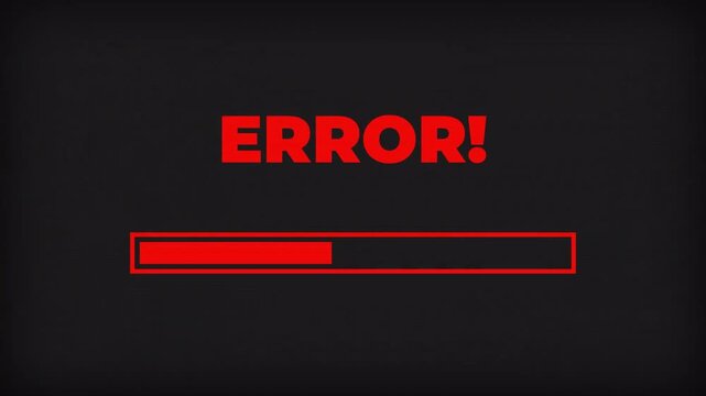 Digital system loading bar with red error alert and glitch distortion, software failure animation 4k video