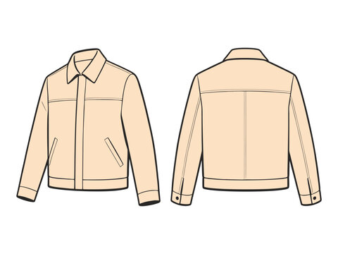Minimalist beige jacket front and back view flat lay on white background
