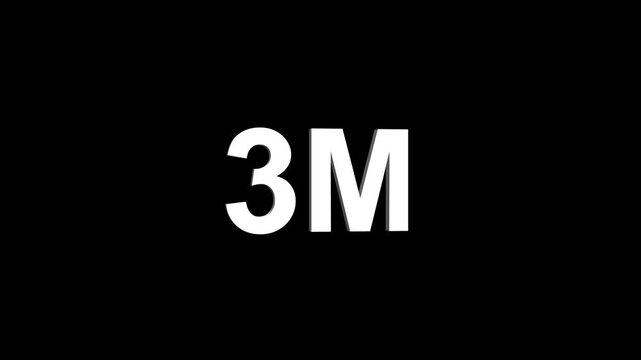 Glowing colorful light text 3m number. glowing sign effect fluorescent text for social media follower subscription motion.