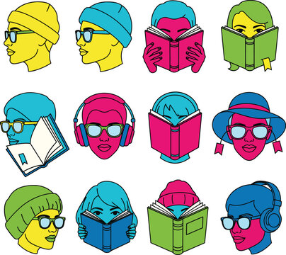 Stylized yellow face with green beanie and glasses vector illustration