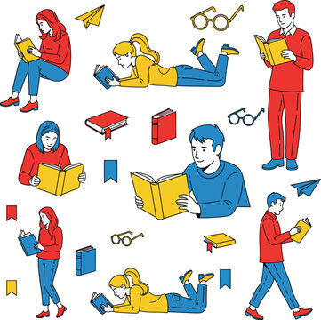 Student holding a book with a yellow bookmark icon on white background