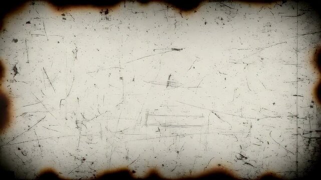 Grunge film overlay with vintage texture and burnt edges. Retro horror background with scratches and distressed paper effect for creative video editing projects.