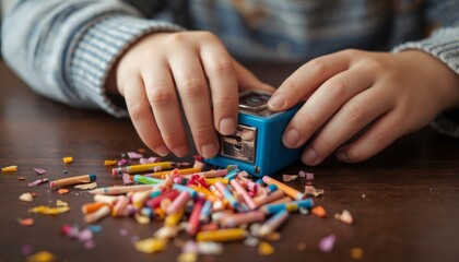 Obraz premium There is a child that is playing with colored pencils on the table