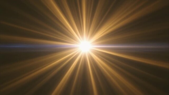 Bright golden sunburst lens flare with radiating light rays on a dark background creating a cinematic starburst effect for conceptual digital art