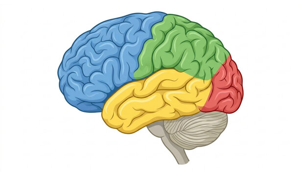 Human Brain Anatomy Color Coded Lobes Medical Educational Vector Illustration Isolated on White