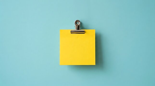 A bright yellow square sticky note is attached with a binder clip