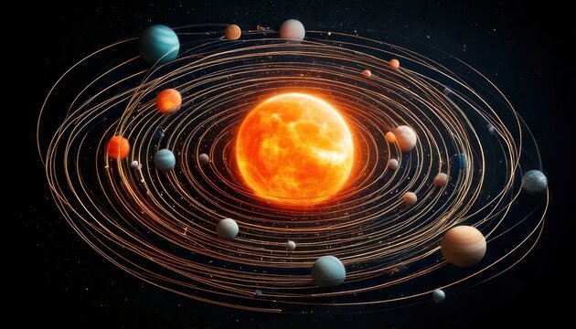 Vibrant Solar System Model with Sun and Orbiting Planets.
