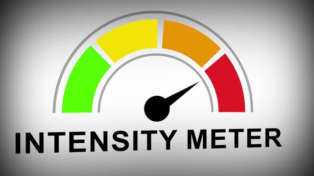 Dynamic intensity meter gauge animation showing rising performance levels and increasing risk assessment metrics for business data analysis and visual presentations