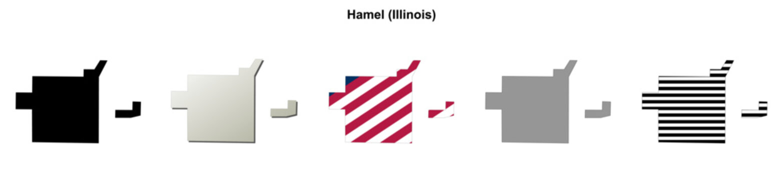 Hamel (Illinois) blank outline map set